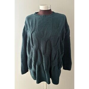 J. Jill Chenille Sweater Size Medium Green Chunky Cable Knit Soft Oversize
